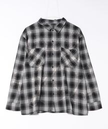 ダメージ加工 ブリーチ加工 オンブレチェック レギュラーシャツ/ワークシャツ【IR】 オーバーサイズ メンズ レディース
