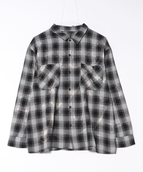 おしゃれスタ(オシャレスタ)の「ダメージ加工 ブリーチ加工 オンブレチェック レギュラーシャツ/ワークシャツ【IR】 オーバーサイズ メンズ レディース(シャツ/ブラウス・メンズ・ブラック/ネイビー/グリーン・M/L/XL)」の2枚目の写真