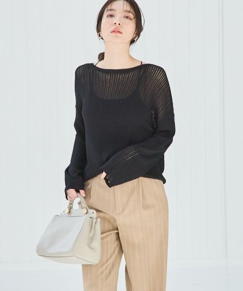 Andemiu(アンデミュウ)の「【ピンクZOZO限定カラー】メッシュニット113917(ニット/セーター・レディース・グリーン/ブラック/ブルー/オフホワイト/ピンク・FREE)」の2枚目の写真