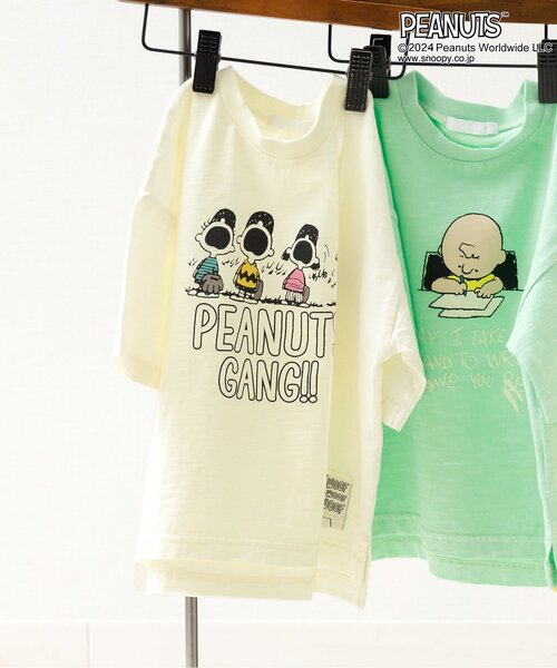 PEANUTS（ピーナッツ）の「PEANUTSコラボ　ガーメントダイTシャツ（Tシャツ/カットソー・キッズ・グリーン/チャコール/キナリ/パープル/イエロー・80/90/95/100/110/120/130/140/150）」の2枚目の写真