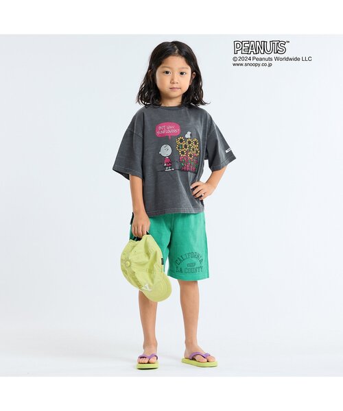 PEANUTS（ピーナッツ）の「PEANUTSコラボ　ガーメントダイTシャツ（Tシャツ/カットソー・キッズ・グリーン/チャコール/キナリ/パープル/イエロー・80/90/95/100/110/120/130/140/150）」の7枚目の写真