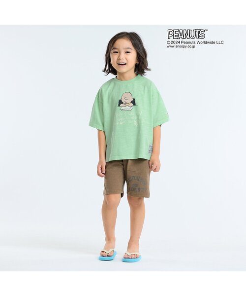 PEANUTS（ピーナッツ）の「PEANUTSコラボ　ガーメントダイTシャツ（Tシャツ/カットソー・キッズ・グリーン/チャコール/キナリ/パープル/イエロー・80/90/95/100/110/120/130/140/150）」の9枚目の写真