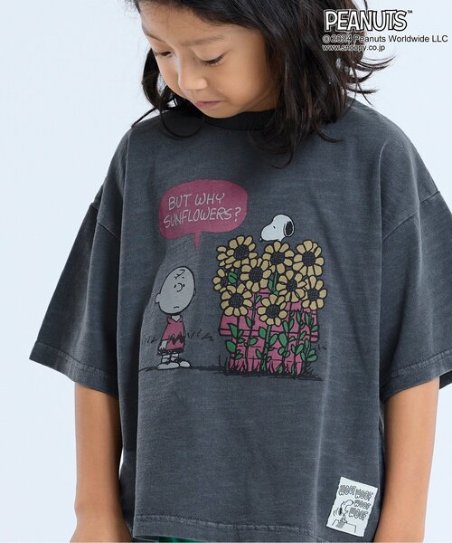 PEANUTS（ピーナッツ）の「PEANUTSコラボ　ガーメントダイTシャツ（Tシャツ/カットソー・キッズ・グリーン/チャコール/キナリ/パープル/イエロー・80/90/95/100/110/120/130/140/150）」の14枚目の写真