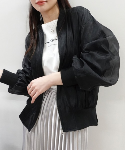 CORNERS（コーナーズ）の「オーガンジーリブブルゾン（ブルゾン・レディース・グレー/アイボリー/ブラック・M）」の5枚目の写真