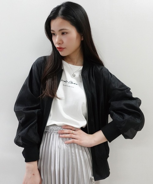 CORNERS（コーナーズ）の「オーガンジーリブブルゾン（ブルゾン・レディース・グレー/アイボリー/ブラック・M）」の7枚目の写真