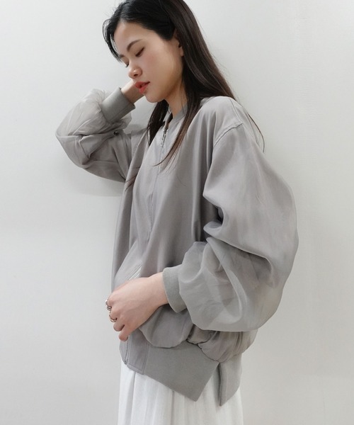CORNERS（コーナーズ）の「オーガンジーリブブルゾン（ブルゾン・レディース・グレー/アイボリー/ブラック・M）」の10枚目の写真