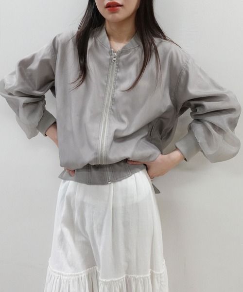 CORNERS（コーナーズ）の「オーガンジーリブブルゾン（ブルゾン・レディース・グレー/アイボリー/ブラック・M）」の11枚目の写真