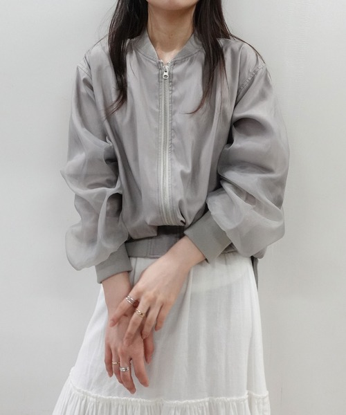 CORNERS（コーナーズ）の「オーガンジーリブブルゾン（ブルゾン・レディース・グレー/アイボリー/ブラック・M）」の12枚目の写真