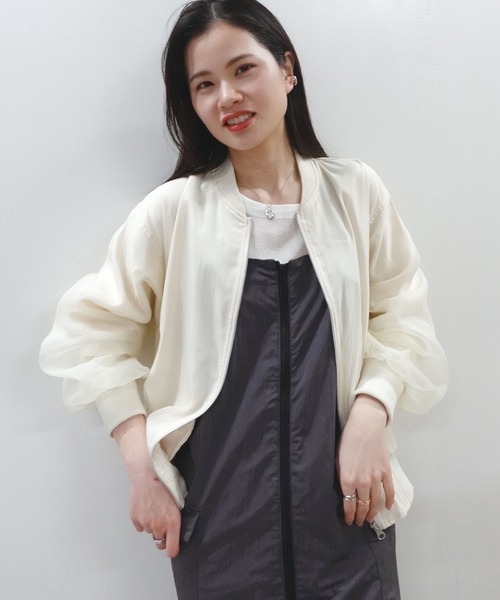 CORNERS（コーナーズ）の「オーガンジーリブブルゾン（ブルゾン・レディース・グレー/アイボリー/ブラック・M）」の15枚目の写真