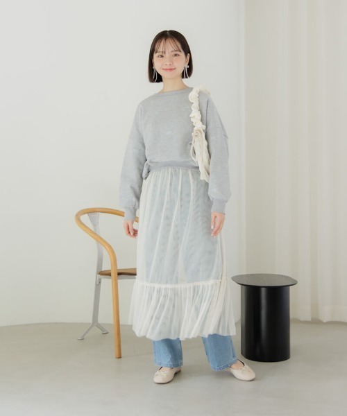 flower(フラワー)の「レイヤードチュールスカート(スカート・レディース・アイボリー/グレー・FREE)」の10枚目の写真