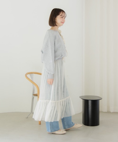 flower(フラワー)の「レイヤードチュールスカート(スカート・レディース・アイボリー/グレー・FREE)」の11枚目の写真