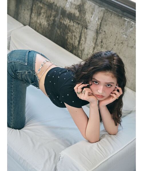 EVRIS（エヴリス）の「ウエストビジューワイドデニムパンツ（デニムパンツ・レディース・インディゴブルー/ライトブルー・SMALL/MEDIUM）」の15枚目の写真