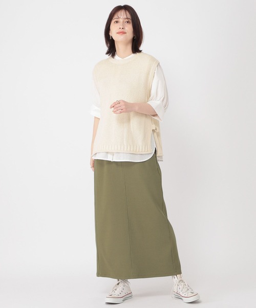 studio CLIP（スタディオクリップ）の「ワッフル織ナロースカート[プチサイズあり]（スカート・レディース・カーキ/ブラック/ブラウン/ネイビー・PF/LARGE/MEDIUM/ﾌﾘｰ(L)）」の21枚目の写真