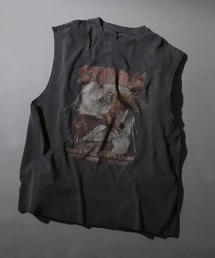 Pigment Graphic No Sleeve Shirt/ピグメント加工 ヴィンテージライク ロックプリント ノースリーブシャツ