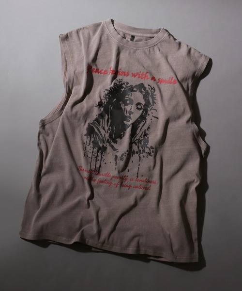 セール】Pigment Graphic No Sleeve Shirt/ピグメント加工