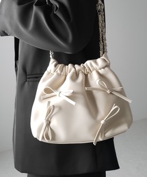 ※※【 3color 】ミニショルダーメタリックリボンチェーンバッグ / mini shoulder metallic ribbon chain bag