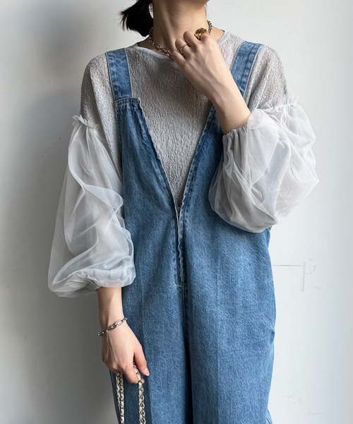 DouDou(ドゥドゥ)の「シアーニット袖チュールボリュームプルオーバー(ニット/セーター・レディース・ネイビー/オフホワイト/グレー・FREE)」の18枚目の写真