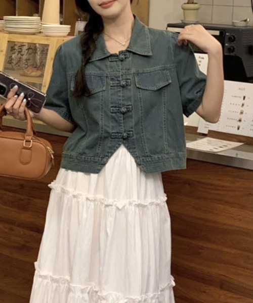 Sibra（シブラ）の「デニムチャイナデザインシャツ（シャツ/ブラウス・レディース・ブルー/サックスブルー・M）」の4枚目の写真