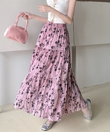 ワッシャー花柄ティアードスカート