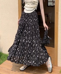 ワッシャー花柄ティアードスカート