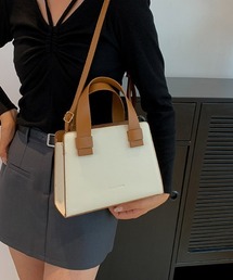 フェイクレザー 太めハンドル スクエア 2way ハンドバッグ ショルダーバッグ