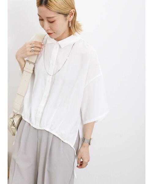 Samansa Mos2 blue(サマンサモスモスブルー)の「前裾ドロストシャツ(シャツ/ブラウス・レディース・イエロー/オフホワイト/サックスブルー・F)」の1枚目の写真