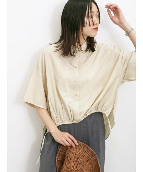 Samansa Mos2 blue(サマンサモスモスブルー)の「前裾ドロストシャツ(シャツ/ブラウス・レディース・イエロー/オフホワイト/サックスブルー・F)」の3枚目の写真