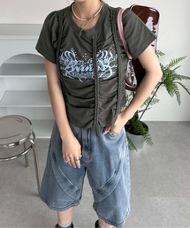 レースアップクロップドTシャツ