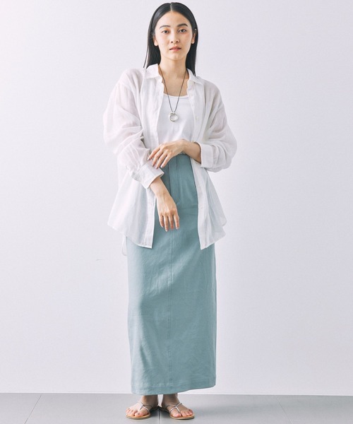 BABYLONE(バビロン)の「リネンストレッチスカート(スカート・レディース・ライトグリーン/チャコール・38inch/36inch)」の10枚目の写真