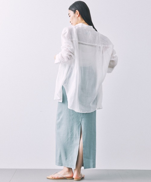 BABYLONE(バビロン)の「リネンストレッチスカート(スカート・レディース・ライトグリーン/チャコール・38inch/36inch)」の12枚目の写真