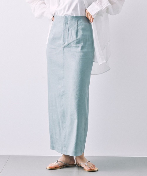 BABYLONE(バビロン)の「リネンストレッチスカート(スカート・レディース・ライトグリーン/チャコール・38inch/36inch)」の13枚目の写真