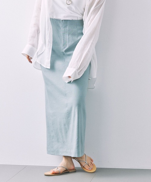 BABYLONE(バビロン)の「リネンストレッチスカート(スカート・レディース・ライトグリーン/チャコール・38inch/36inch)」の14枚目の写真