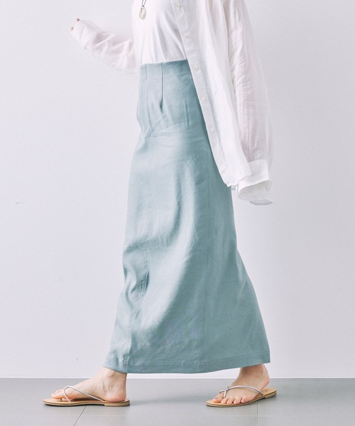 BABYLONE(バビロン)の「リネンストレッチスカート(スカート・レディース・ライトグリーン/チャコール・38inch/36inch)」の16枚目の写真