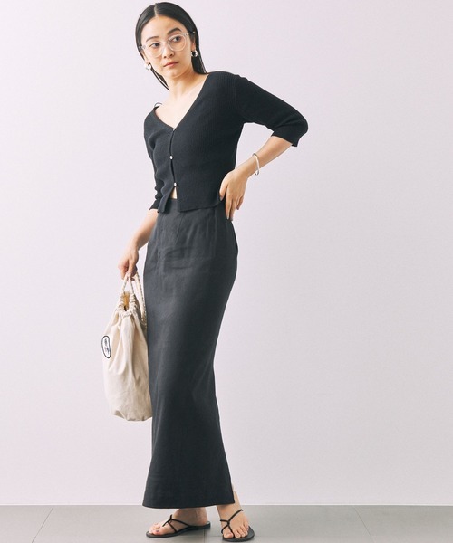 BABYLONE(バビロン)の「リネンストレッチスカート(スカート・レディース・ライトグリーン/チャコール・38inch/36inch)」の4枚目の写真