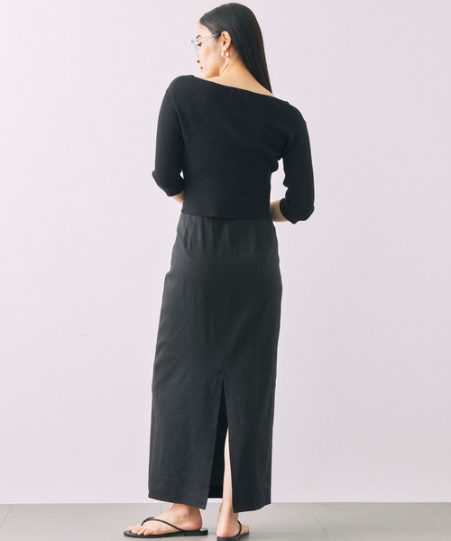 BABYLONE(バビロン)の「リネンストレッチスカート(スカート・レディース・ライトグリーン/チャコール・38inch/36inch)」の5枚目の写真