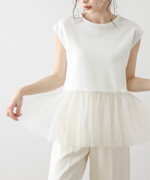 AMELY(エミリー)の「チュールペプラムトップス(シャツ/ブラウス・レディース・ブラック/ホワイト・フリー)」の3枚目の写真