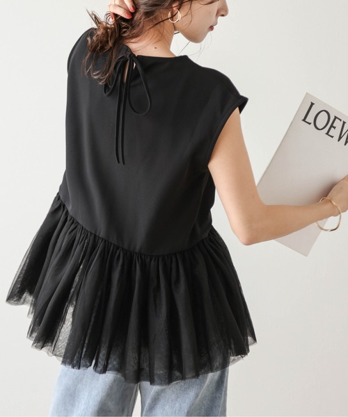 AMELY(エミリー)の「チュールペプラムトップス(シャツ/ブラウス・レディース・ブラック/ホワイト・フリー)」の17枚目の写真