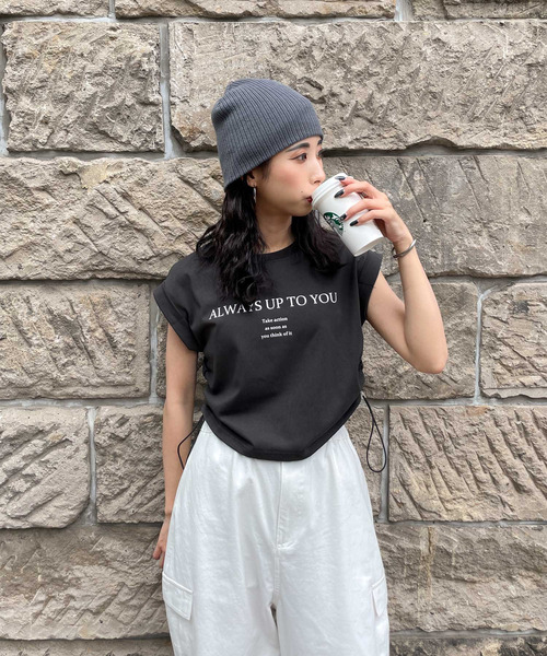 mira minati Tシャツ　カットソー セール】サイドシャーリングTシャツ（Tシャツ/カットソー