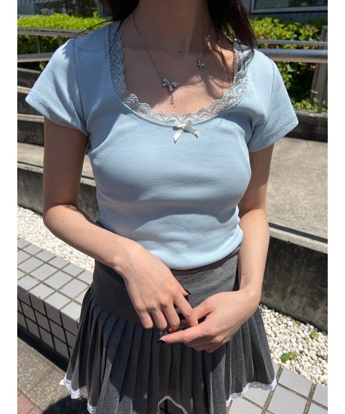 PHILLY(フィリー)の「【PHILLY】フロントリボンコンパクトTシャツ(Tシャツ/カットソー・レディース・ブルー/ブラック/ホワイト・FREE)」の3枚目の写真