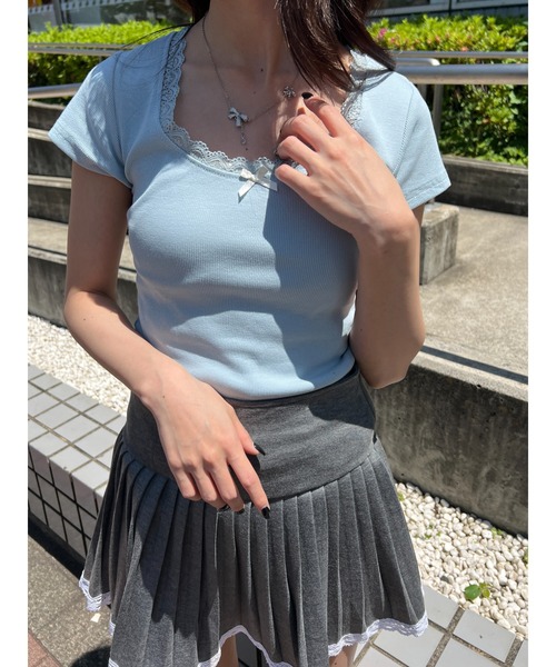 PHILLY(フィリー)の「【PHILLY】フロントリボンコンパクトTシャツ(Tシャツ/カットソー・レディース・ブルー/ブラック/ホワイト・FREE)」の8枚目の写真