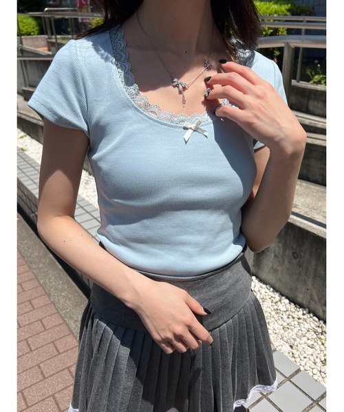 PHILLY(フィリー)の「【PHILLY】フロントリボンコンパクトTシャツ(Tシャツ/カットソー・レディース・ブルー/ブラック/ホワイト・FREE)」の7枚目の写真