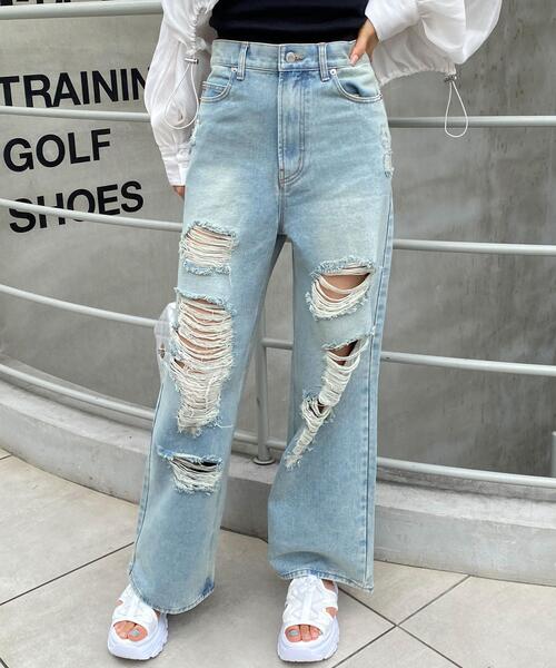 INGNI（イング）の「クラッシュデニムワイドパンツ（デニムパンツ・レディース・ライトグレー/ブルー系その他3・S/M）」の3枚目の写真