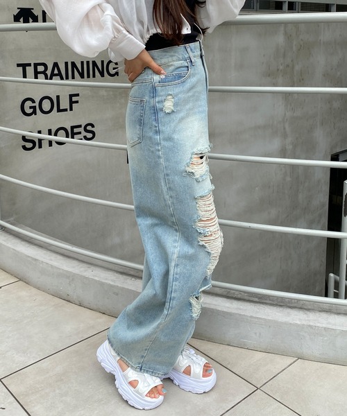 INGNI（イング）の「クラッシュデニムワイドパンツ（デニムパンツ・レディース・ライトグレー/ブルー系その他3・S/M）」の13枚目の写真