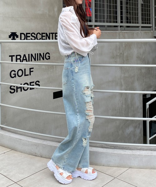 INGNI（イング）の「クラッシュデニムワイドパンツ（デニムパンツ・レディース・ライトグレー/ブルー系その他3・S/M）」の18枚目の写真