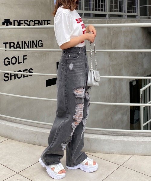 INGNI（イング）の「クラッシュデニムワイドパンツ（デニムパンツ・レディース・ライトグレー/ブルー系その他3・S/M）」の5枚目の写真