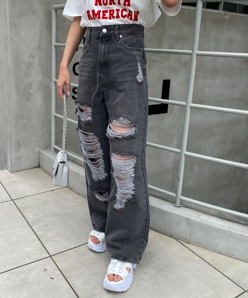 INGNI（イング）の「クラッシュデニムワイドパンツ（デニムパンツ・レディース・ライトグレー/ブルー系その他3・S/M）」の7枚目の写真