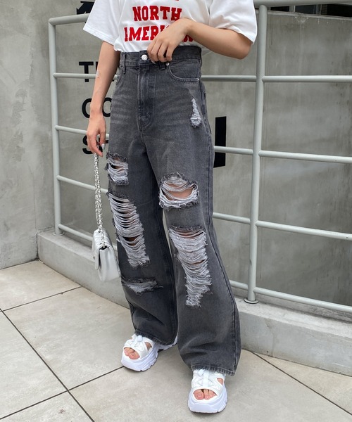 INGNI（イング）の「クラッシュデニムワイドパンツ（デニムパンツ・レディース・ライトグレー/ブルー系その他3・S/M）」の8枚目の写真