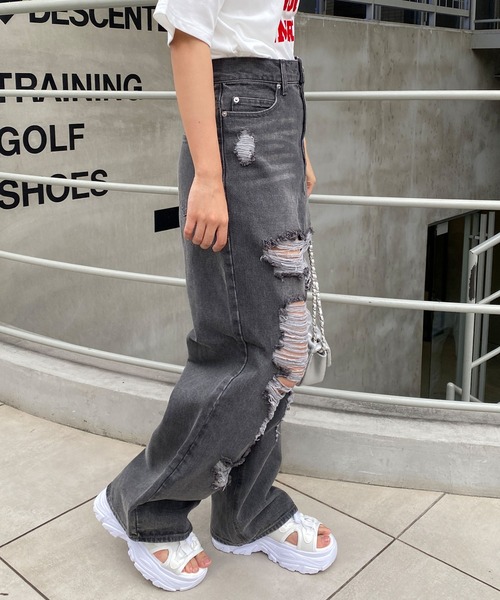 INGNI（イング）の「クラッシュデニムワイドパンツ（デニムパンツ・レディース・ライトグレー/ブルー系その他3・S/M）」の9枚目の写真