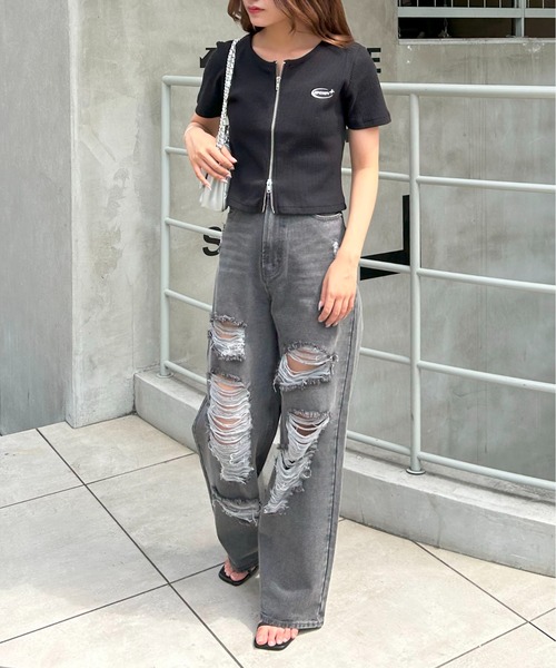 INGNI（イング）の「クラッシュデニムワイドパンツ（デニムパンツ・レディース・ライトグレー/ブルー系その他3・S/M）」の21枚目の写真