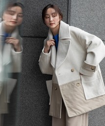 Munich | ウォームジャージ×ナイロンツイルドッキングダブルコート(ピーコート)